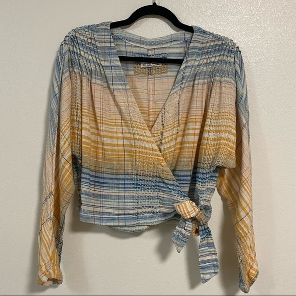 Free People Blouse Womens Small multicolor We the Free Maldives Cropped Wrap Top - Picture 1 of 9
